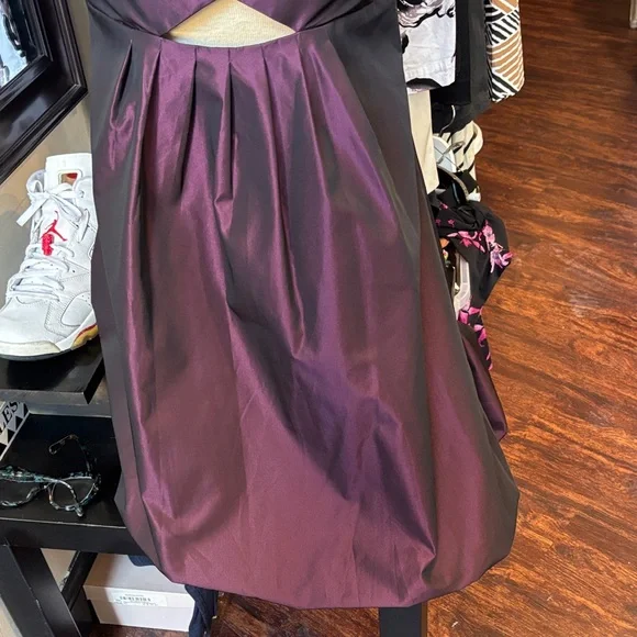 Max & Cleo Strapless Burgundy Party Dress with Bow Detail - Picture 8 of 13